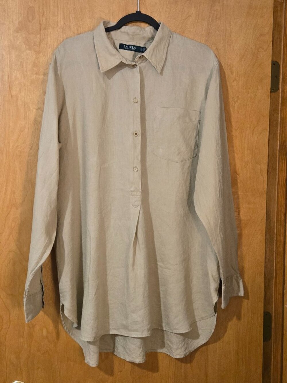 Lauren RL Popover Tunic Linen Women Neutral Tan Color Size XXL Minimalist Preppy